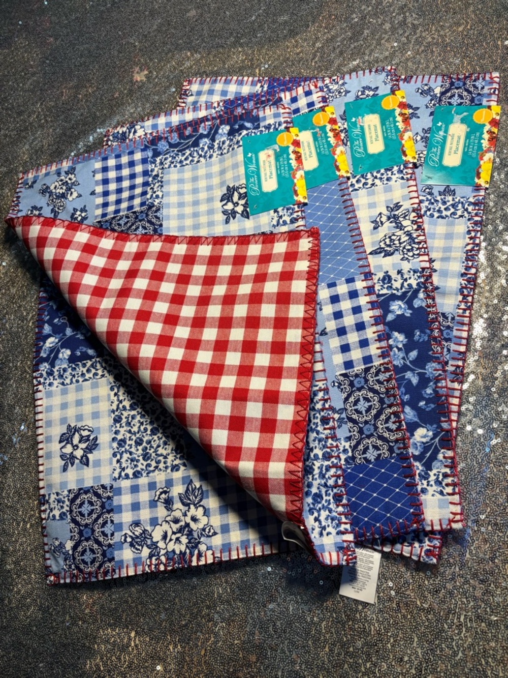 Reversible Kid's Bandana Bib - Blue & Red Patchwork